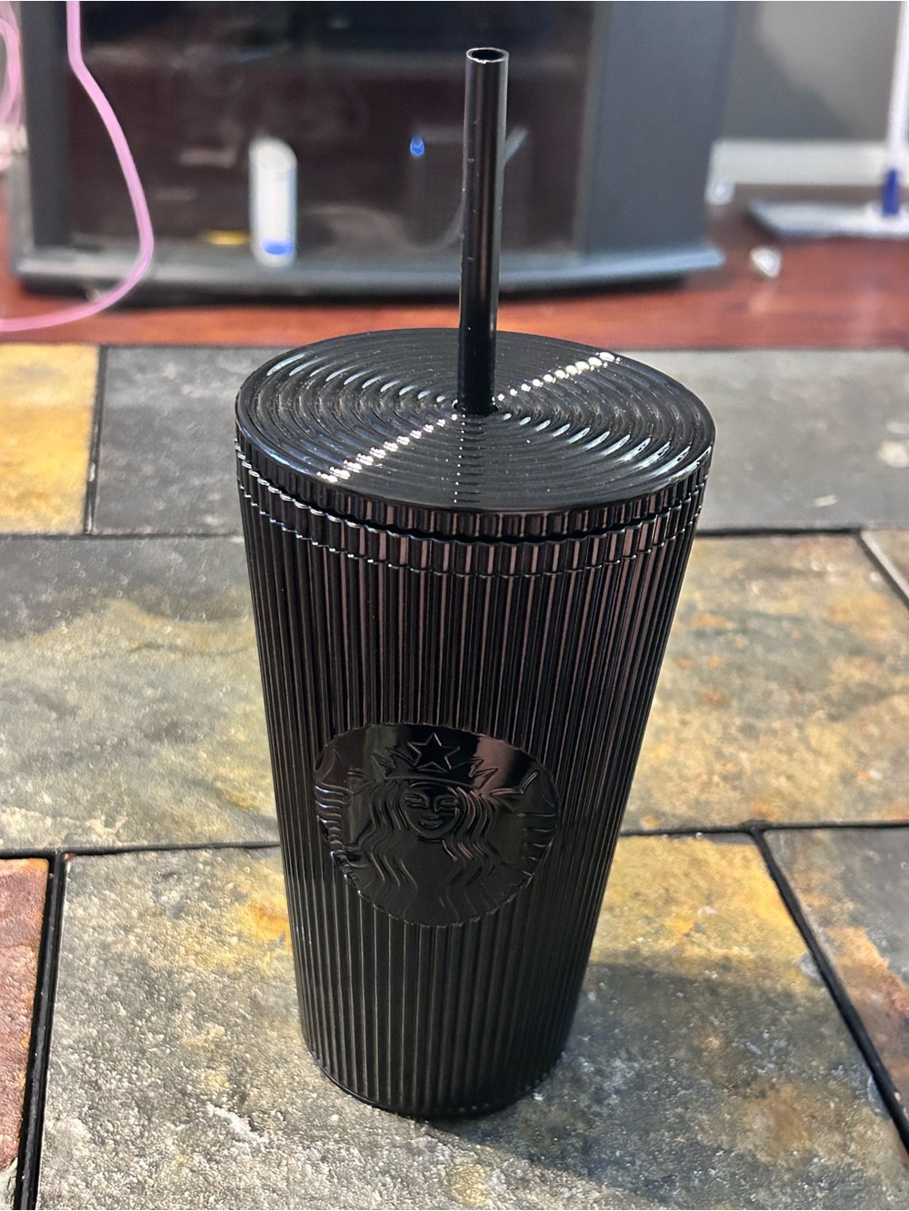 Starbucks, black pleated tumbler 16 oz  2024